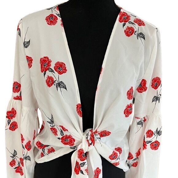 Society Amuse ivory floral print knot tie front top size M. - Picture 5 of 7